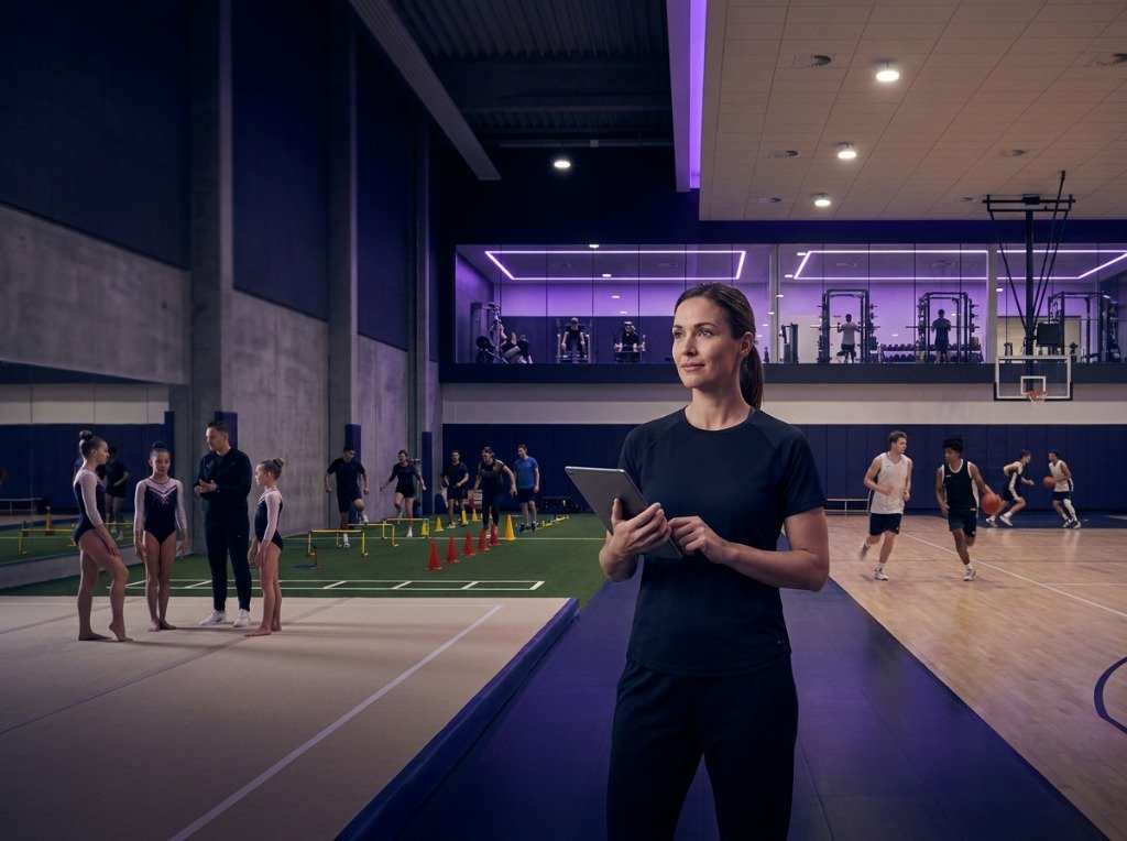 Coaches and athletes at a sports academy