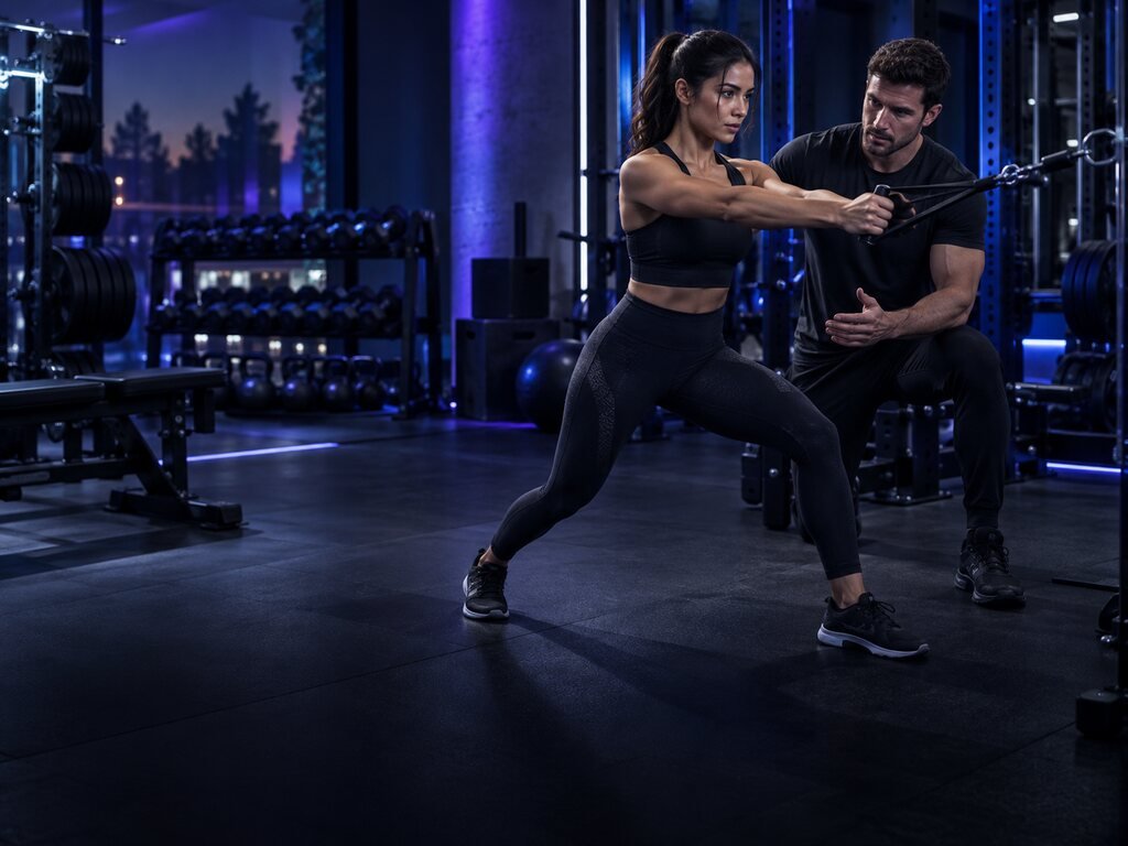 Personal trainer guiding a client